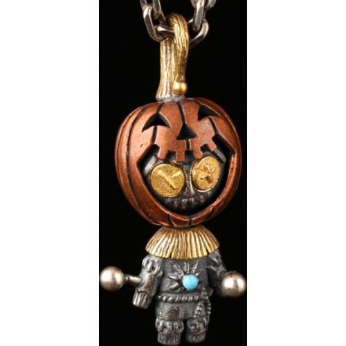 S925 Silver Witch Funny Baby Pendant Retro Indian Voodoo Doll Necklace Trend Thai Silver Jewelry Pendant Men and Women