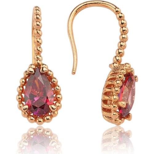 Valori Jewels 1.5 Carat, Zirconia Red Pear Gemstone, Rose Gold Plated, Sterling Silver Fish Hook Earrings