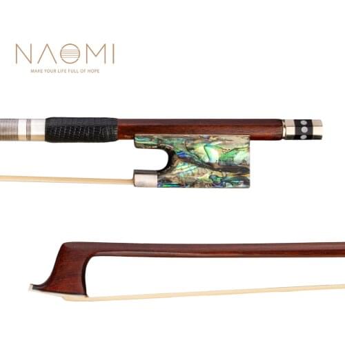 NAOMI 4/4 Violin/Fiddle Bow IPE Stick W/ Lizard Skin Grip Abalone Shell Frog Cupronickel Accessories White Mongolia Horsehair