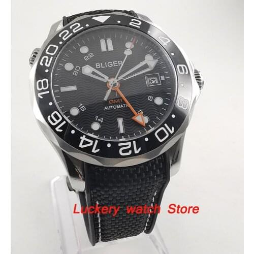 41mm bliger black dial Luminous saphire glass;black Ceramic Bezel GMT Automatic movement mens watch-BA97