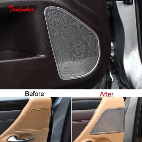 Tonlinker Interior Car Door Speaker Cover Sticker For LEXUS ES200 260 300H 2018-21 Car Styling 4 PCS Metal Cover Stickers