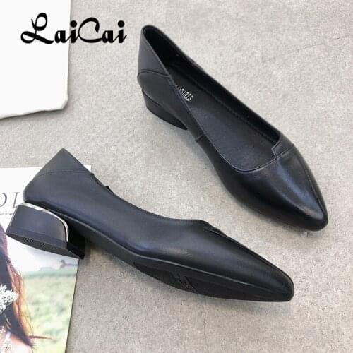 Genuine Leather Pumps Womens Womens New Shoes for Spring First Layer Cowhide Casual Fashionable Chunky Heel Breathable Shoe