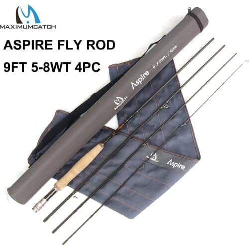 Maximumcatch 5/6/8wt Aspire Fly Fishing Rod 9FT 40T Carbon Fiber Fast Action Fly Rod with Cordura Tube