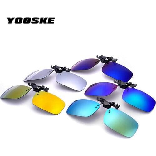 YOOSKE UV400 Polarized Lens Myopia Clip On Sunglasses Men Women Brand Designer Night Vision Clip On Sun Glasses Flip Up Mirrored