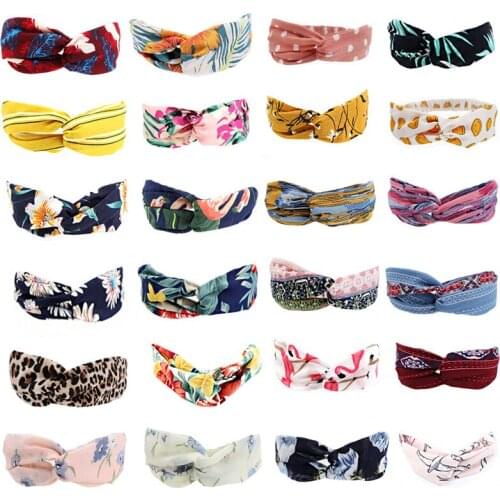 Pattern Print Headband Women Suede Soft Solid Print Headbands Vintage Cross Knot Elastic Headwear Turban Ladies Hair Accessorie