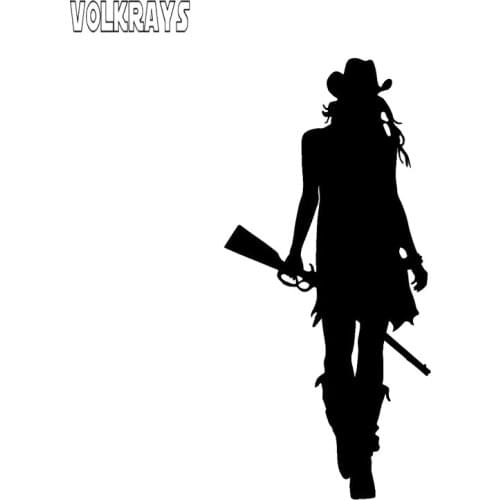 Volkrays Interesting Car Sticker Cowgirl with Gun Hat Western Accessories Reflective Waterproof Sunscreen Vinyl Decal,15cm*6cm