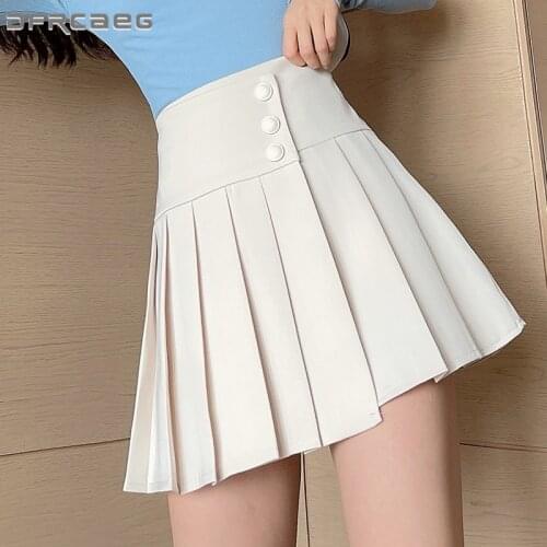 High Quality Summer School Women Pleated Skirt With Button 2021 High Waist Japanese Style Casual Student Mini Skirts Feminino