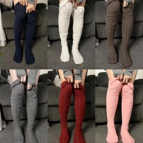 Womens Knitted Crochet Stretch Over Knee Thigh High Stockings Solid Color Long Boot Hosiery Leg Warm for Autumn Winter