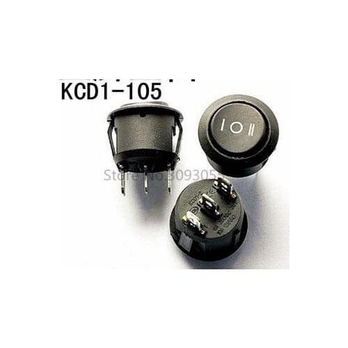 10PCS KCD1-105 XL601-105 3PIN Rocker Switch ON-OFF-ON 36A/250v 10A/125V 20mm Round button switches Black ROHS