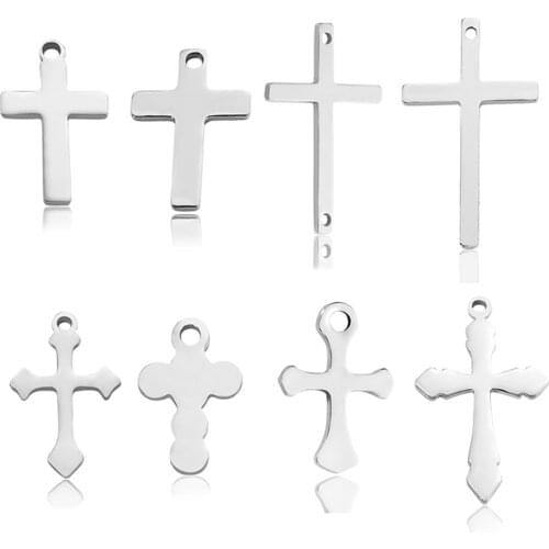 20pcs Stainless Steel Cross Religious Charms DIY Pendant Necklace Bracelet Making Earrings Findings Handicraft Jewelry Supplies