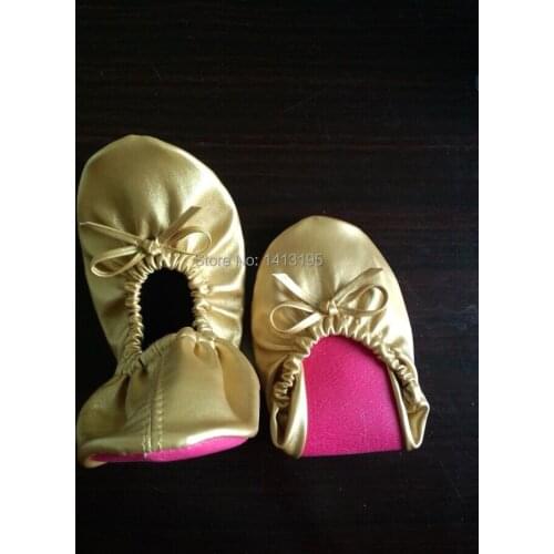 2017 New design brand gold foldable shoes ballerina fold up ballet for night club