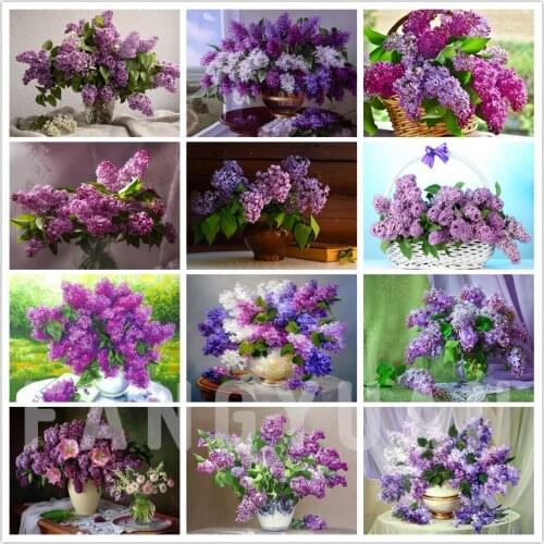 5D Full Drill Diamond Painting lilac Flower Diamond Embroidery Natural Landscape mosic Wall art pictures Home Decoration