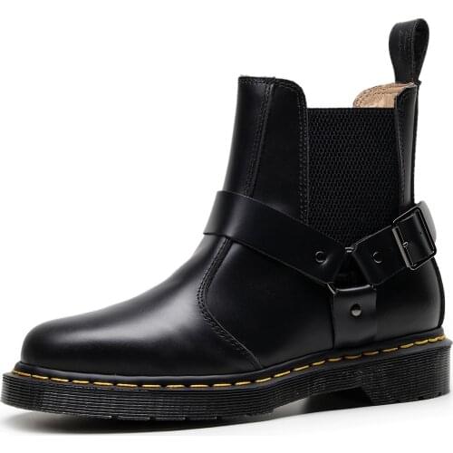 High Quality Autumn And Winter Mens And Womens Martin Boots New Couple Buckle Leather Shoes Chelsea Boots Motorcycle Shoes 46
