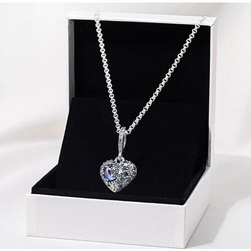 2020 Christmas Sparkling Blue Moon and Stars Heart Necklace 925 Sterling Silver Jewelry chain Pendant Necklaces For Women Men