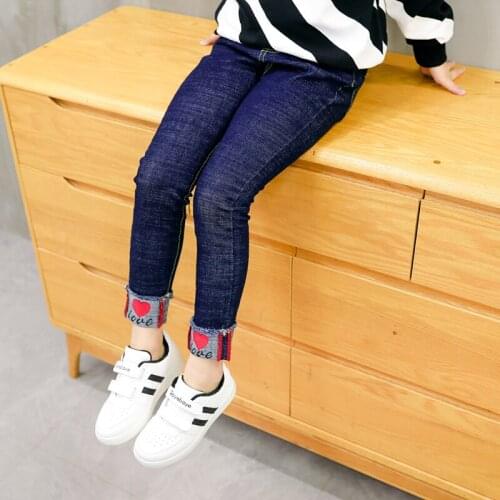 Girls jeans plus velvet thick warm autumn and winter big children and girls feet tight elastic black pants