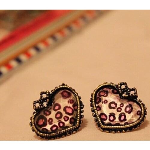 European and American trade earrings faceted purple leopard hearts earrings earrings retro love earrings