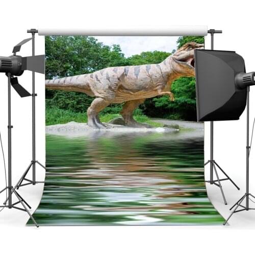 Dinosaur Backdrop Jurassic Period Jungle Forest Green Trees Backdrops River Cartoon Photography Background