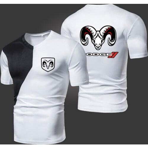 Summer New Dodge Mens T-Shirts Solid Color Splicing Casual Breathable Sports Slim Fitting Short Sleeve V-Neck Spotswear