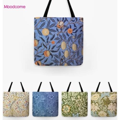 Classic Lemon Flower Leaf Design Pattern William Morris Art Fashion Woman Shoulder Carry Bag Foldable Grocery Shopping Tote Bag
