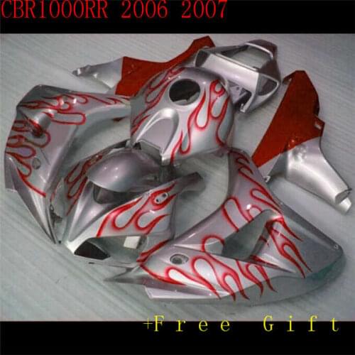 Hot in silver red molding motorcycle fairing for CBR1000RR 06 07 CBR 1000RR 2006 2007 all glossy orange red fairings set