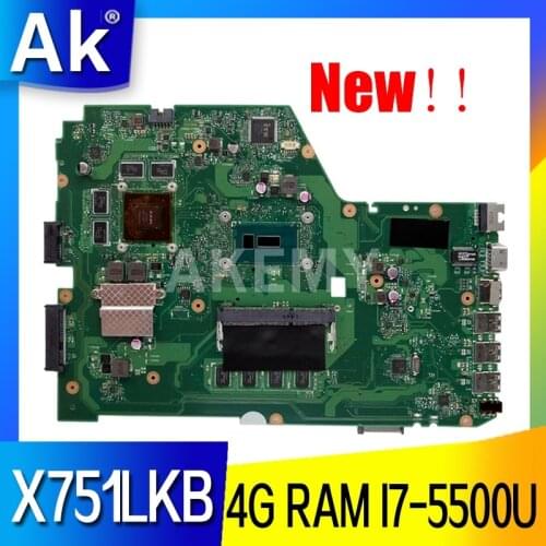 Akemy X751LK Mainboard REV 2.0 For Asus X751LK X751LKB X751LX Laptop motherboard GTX 850M 4G RAM I7-5500U