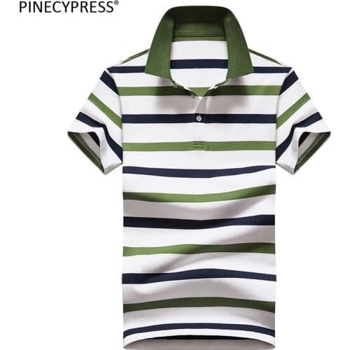 95% Cotton 5% Spandex Quality Summer Man Polo-shirt Fashion Striped Casual Male Polos Green Men Short Sleeve Polo Shirt