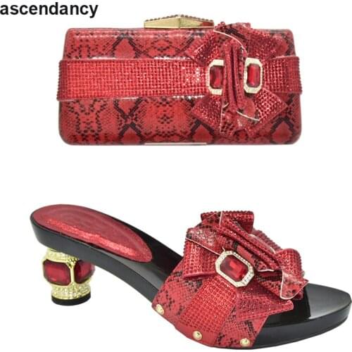 Latest Italian Shoes with Matching Bags Set Decorated with Rhinestone Nigerian Women Party Pumps with Purse Luxury Sandals Women
