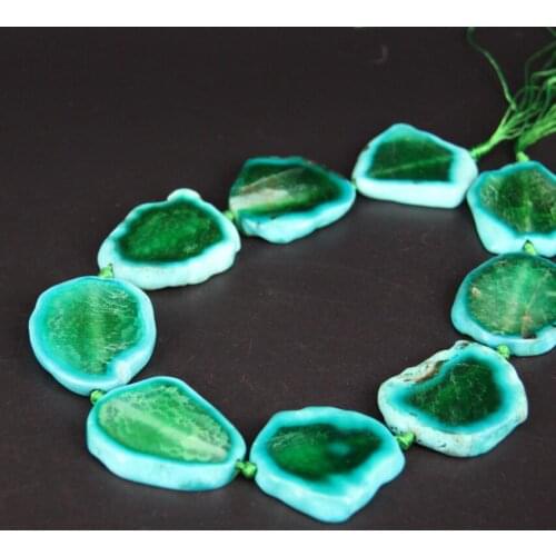 New!!Approx9PCS/strand Lager Green Crack Raw Agates Slab Nugget Loose Beads,Natural Stone Gems Slice Pendants Jewelry Making