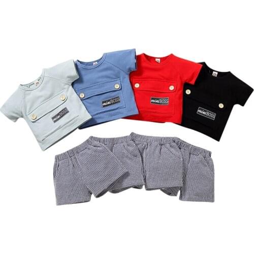 Baby Boy Clothes Summer Fashion Suits Newborn Short Sleeve Cotton Letter Print T Shirt + Shorts Infant Toddler Set
