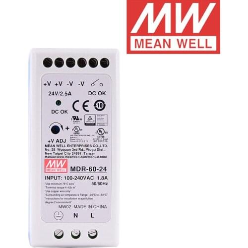 Original Mean Well MDR-60-24 DC 24V 2.5A 60W meanwell Single Output Industrial DIN Rail Power Supply