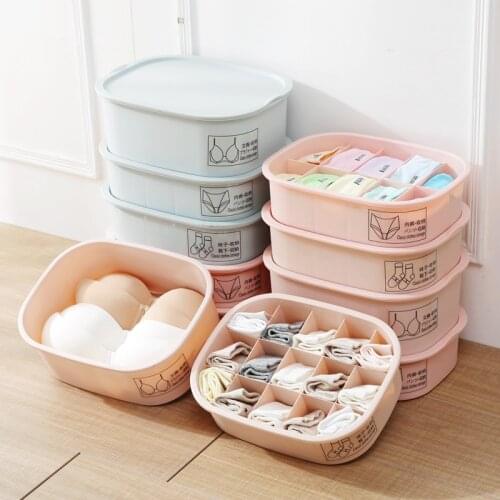 Plastic Multi Grids Underwear Bra Socks Clothes Storage Box Home Bedroom Closet Drawer Partition Separate Adjustable Organizer