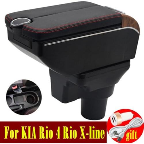 For KIA Rio 4 Rio X-line armrest box Double doors open 7USB Centre Console Storage Box Arm Rest 2016 2017 2018 2019 2020