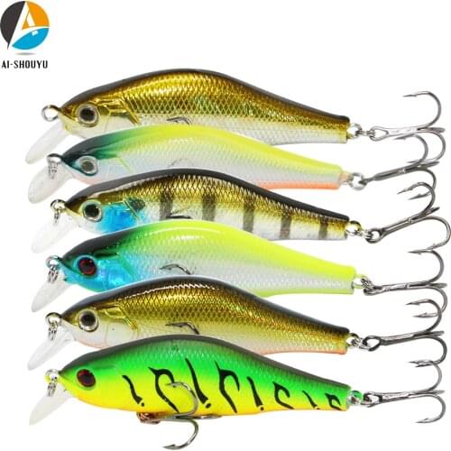 AI-SHOUYU 1pc Hard Minnow Bait 70mm 9.5g Magnetic Fishing Wobblers with 2 Hooks Dive 1.5m Suspending Artificial Fishing Lure