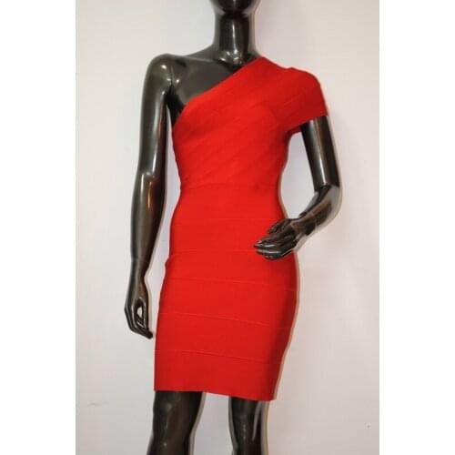 Sexy girls women stretch sample party dresses short one shoulder bandage dress red