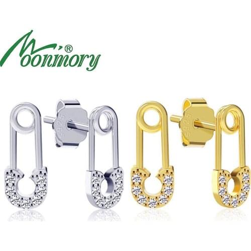 Moonmory Fashion Jewelry 925 Sterling Silver Safety Pin Wedding Earring Simple Gold Stud Earring Paper Stud Earring For Women