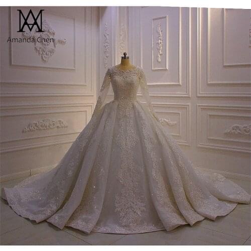 Robe de mariee courte O-Neck Lace Applique Wedding Dress for Muslim