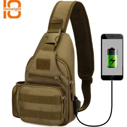 TENNEIGHT Outdoor Military Tactical Shoulder Sports Bag USB Charging Crossbody Bags Chest Bag Travel Camping Cycling bags