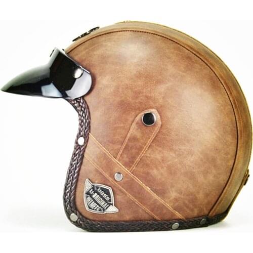 VOSS Motorcycle Helmets Open Face Half Pu Leather Helmet Vintage Motorbike Headgear