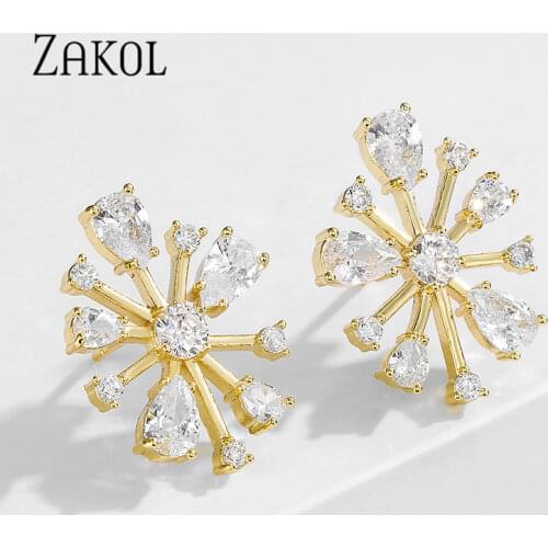 ZAKOL Fashion Jewelry 3 Colors Women Element Classic Shining Zircon Small Flower Shape Stud Earrings FSEP2478