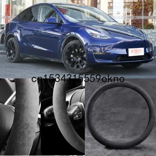 Car Steering Wheel Cover For Tesla Model X S 3 Black Alcantara Suede Car Accessories