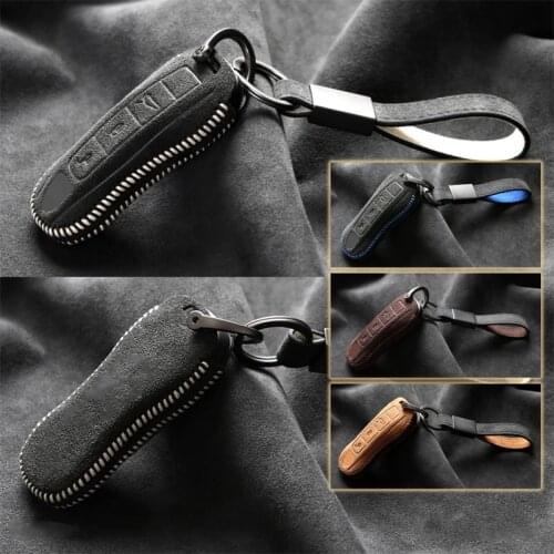 Suede Leather Car Remote Smart Key Case Cover Chain Shell Holder For Porsche Macan 911 Panamera Cayenne 2018 Accessories Styling