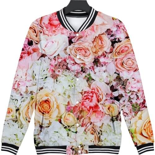 Flowers Jacket Women Baseball jacket Uniform 3D Flowers Printed Chrysanthemum Sunflowers Coat Harajuku 3D nice Baseball Jacket