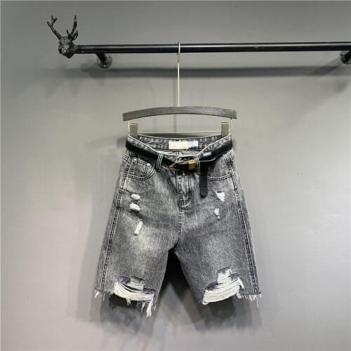 5xl Plus Size Womens Summer Streetwear Denim Short Pants 2021 Ripped Straight High Waist Jeans For Women Vintage Shorts Feme