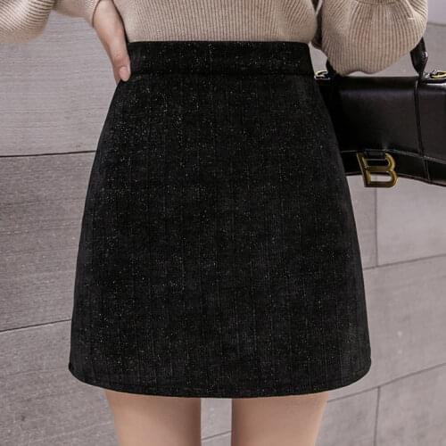 Woman Skirts Bright Crystal Corduroy Skirt Womens Autumn And Winter High Waist A- Line Skirt Black Mujer Faldas Saias Mulher