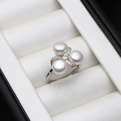 Cute Real Natural Freshwater White Pearl Rings Women,Fashion Adjustable Gem Stone 925 Silver Ring Fine Jewelry Girl Gift