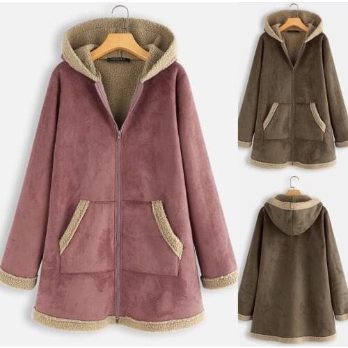 2020 Oversize Deerskin Suede Coat Women Autumn Winter Plus Velvet Cotton Jacket Hooded Warm Casual Top Outerwear Plus Size KW211