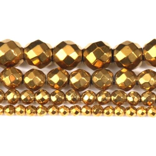 Natural Minerals Stone Golds Pated Hematite Round Loose Beads for Jewerly Making DIY Bracelet Necklace Accessories 2-10mm 15