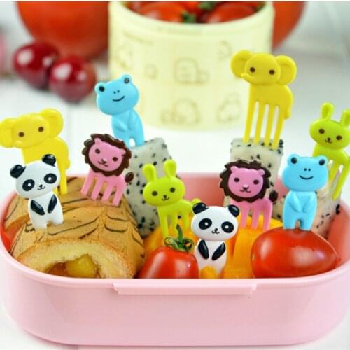 1set Animal Farm Fruit Fork Mini Cartoon Children Snack Cake Dessert Pick Toothpick Bento Lunches Party Decoration Random Color