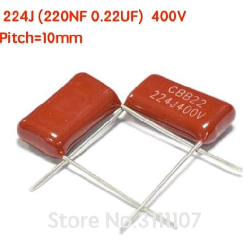 10PCS/Lot 400V 224J 220NF 0.22UF CBB capacitor Pitch 10mm 224 400V Pitch 10mm