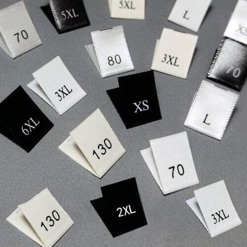 100PC Clothing Size Label Black Text WhiteText Garment Clothes Label T Shirt Dress Cloth Fabric Sewing Materials Label